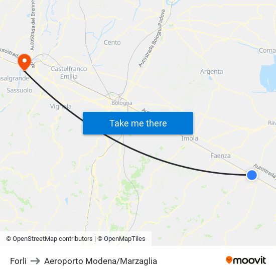Forlì to Aeroporto Modena/Marzaglia map