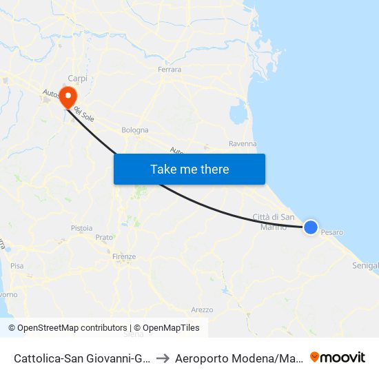 Cattolica-San Giovanni-Gabicce to Aeroporto Modena/Marzaglia map