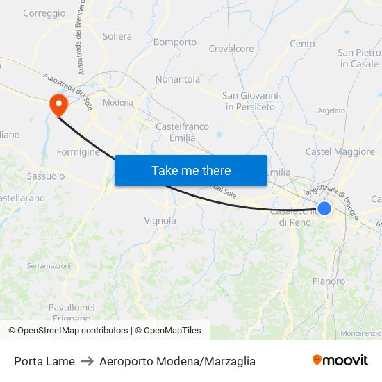 Porta Lame to Aeroporto Modena/Marzaglia map
