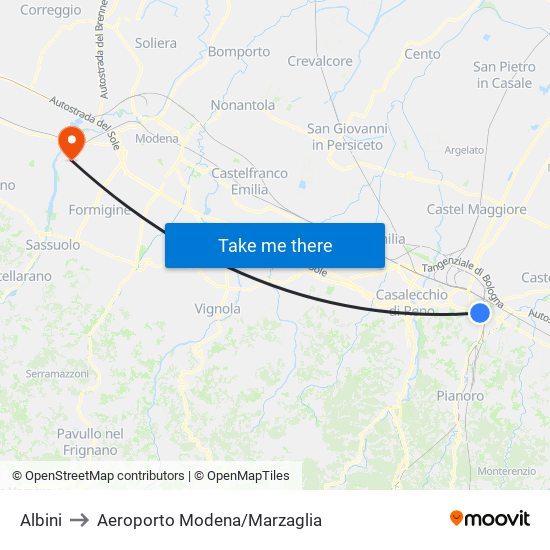 Albini to Aeroporto Modena/Marzaglia map
