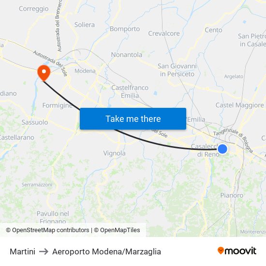 Martini to Aeroporto Modena/Marzaglia map