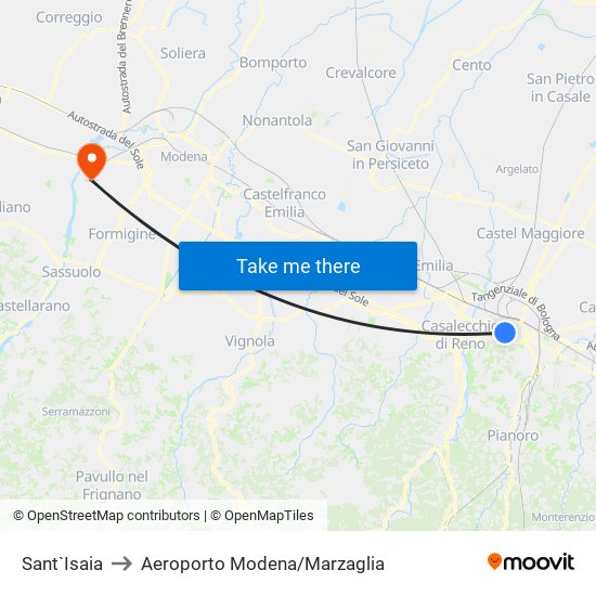 Sant`Isaia to Aeroporto Modena/Marzaglia map