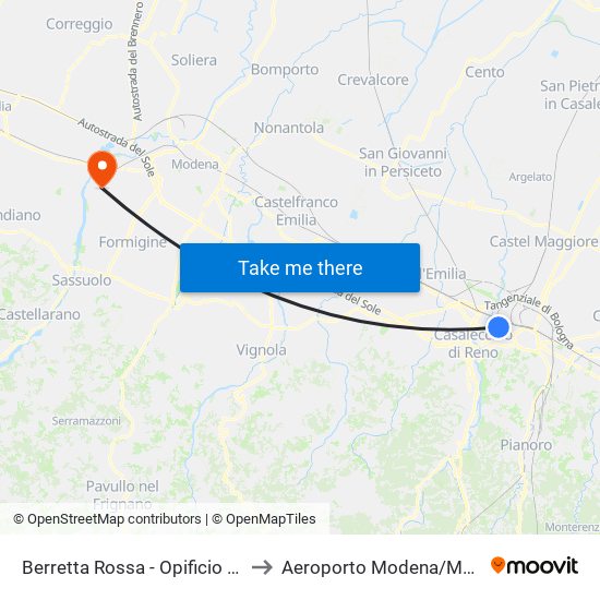 Berretta Rossa - Opificio Golinelli to Aeroporto Modena/Marzaglia map