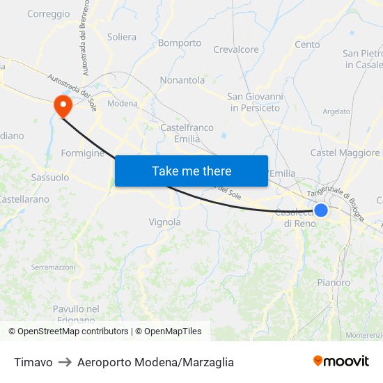 Timavo to Aeroporto Modena/Marzaglia map