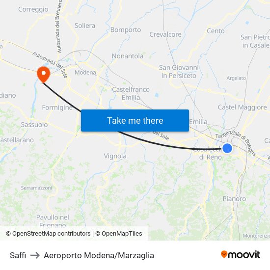 Saffi to Aeroporto Modena/Marzaglia map