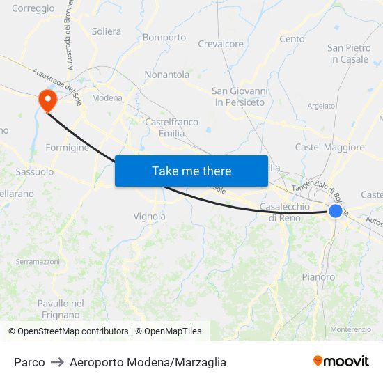 Parco to Aeroporto Modena/Marzaglia map