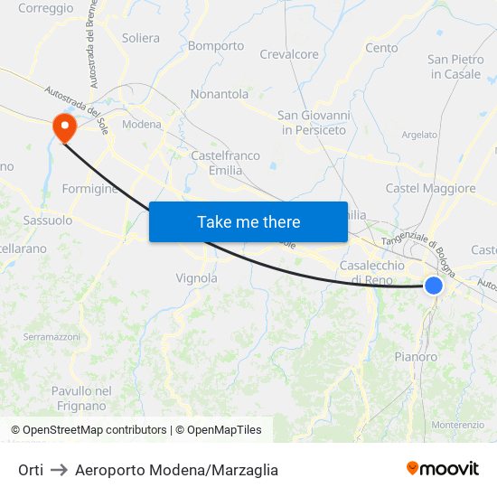 Orti to Aeroporto Modena/Marzaglia map