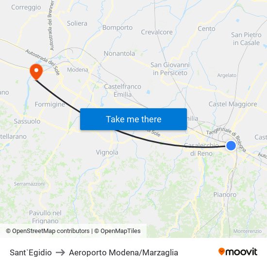 Sant`Egidio to Aeroporto Modena/Marzaglia map