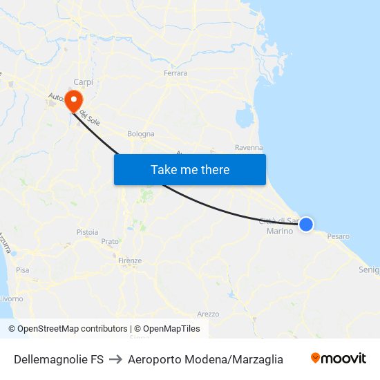 Dellemagnolie FS to Aeroporto Modena/Marzaglia map