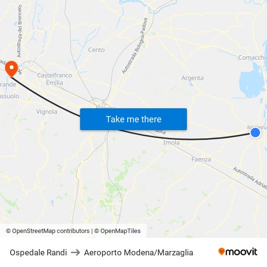 Ospedale Randi to Aeroporto Modena/Marzaglia map