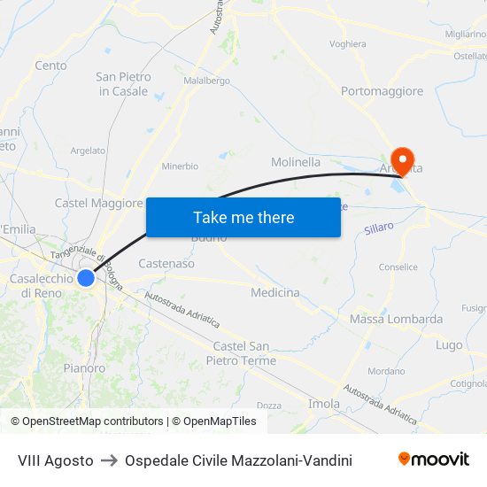 VIII Agosto to Ospedale Civile Mazzolani-Vandini map