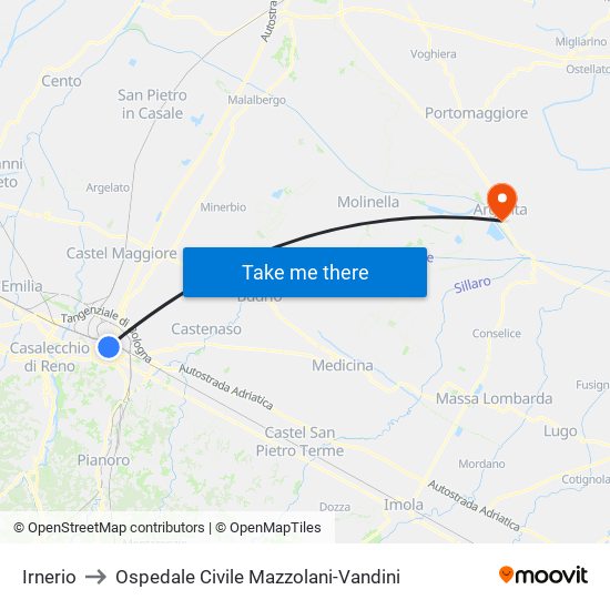 Irnerio to Ospedale Civile Mazzolani-Vandini map