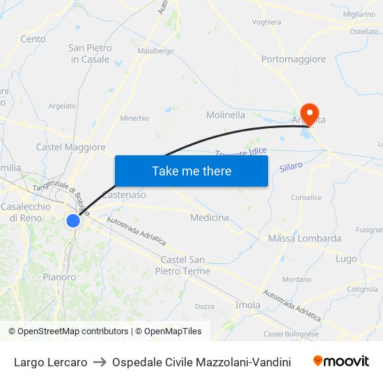 Largo Lercaro to Ospedale Civile Mazzolani-Vandini map