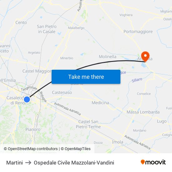 Martini to Ospedale Civile Mazzolani-Vandini map