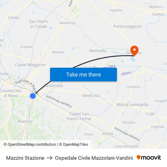 Mazzini Stazione to Ospedale Civile Mazzolani-Vandini map