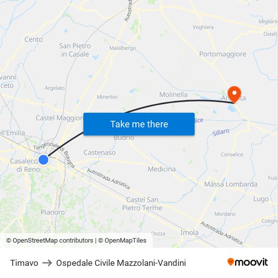 Timavo to Ospedale Civile Mazzolani-Vandini map