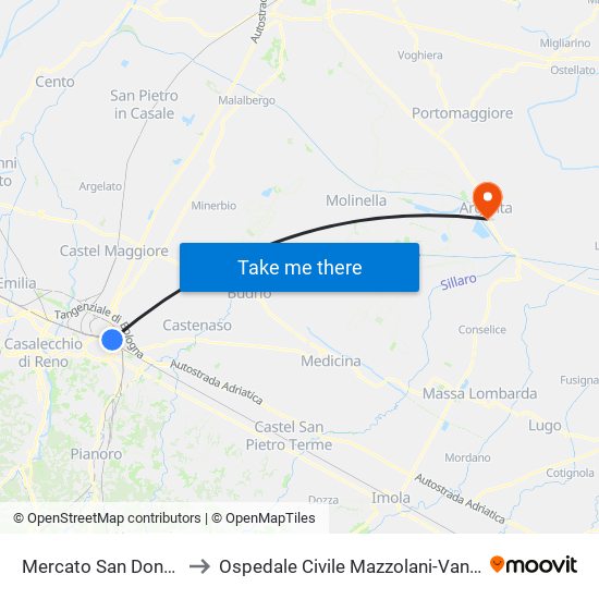 Mercato San Donato to Ospedale Civile Mazzolani-Vandini map