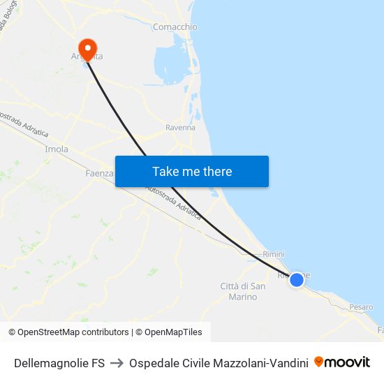 Dellemagnolie FS to Ospedale Civile Mazzolani-Vandini map