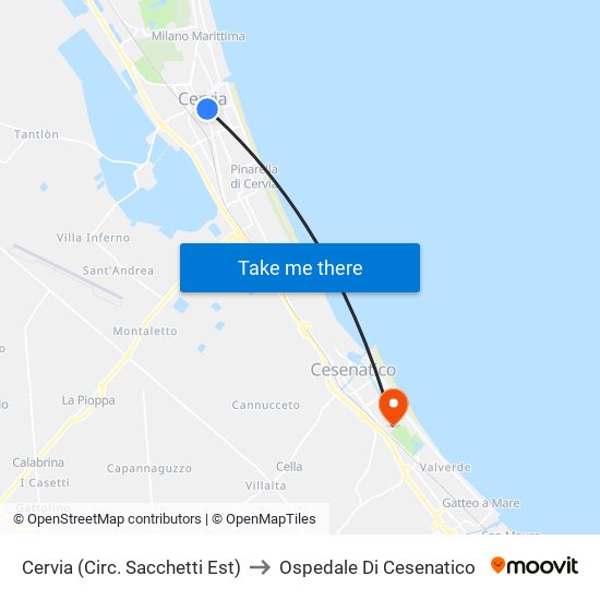 Cervia (Circ. Sacchetti Est) to Ospedale Di Cesenatico map