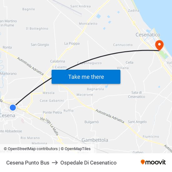 Cesena Punto Bus to Ospedale Di Cesenatico map