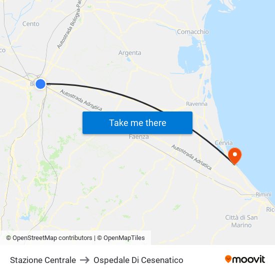 Stazione Centrale to Ospedale Di Cesenatico map