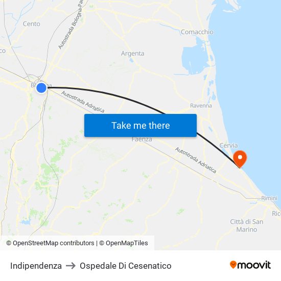 Indipendenza to Ospedale Di Cesenatico map