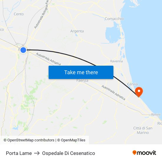 Porta Lame to Ospedale Di Cesenatico map