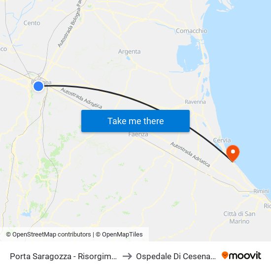 Porta Saragozza - Risorgimento to Ospedale Di Cesenatico map