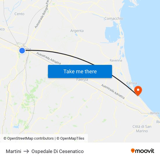 Martini to Ospedale Di Cesenatico map