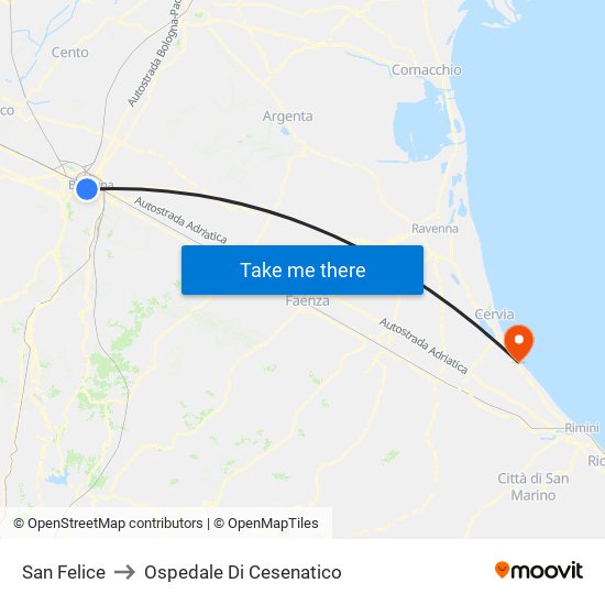 San Felice to Ospedale Di Cesenatico map