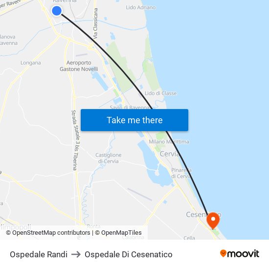 Ospedale Randi to Ospedale Di Cesenatico map