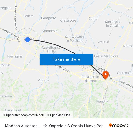 Modena  Autostazione to Ospedale S.Orsola Nuove Patologie map
