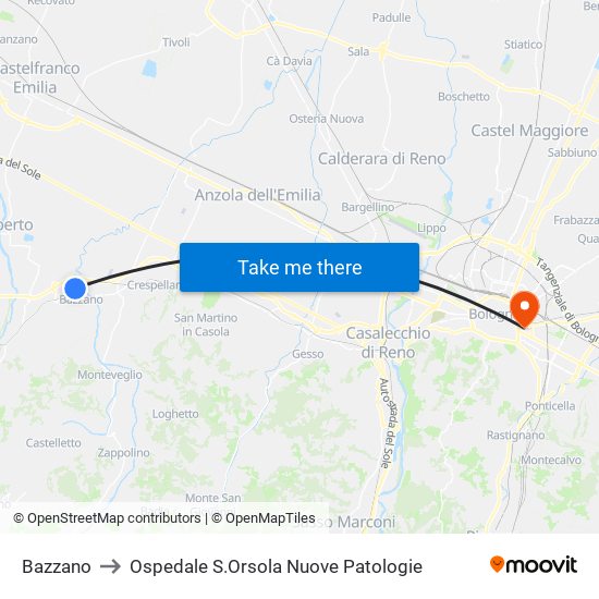 Bazzano to Ospedale S.Orsola Nuove Patologie map