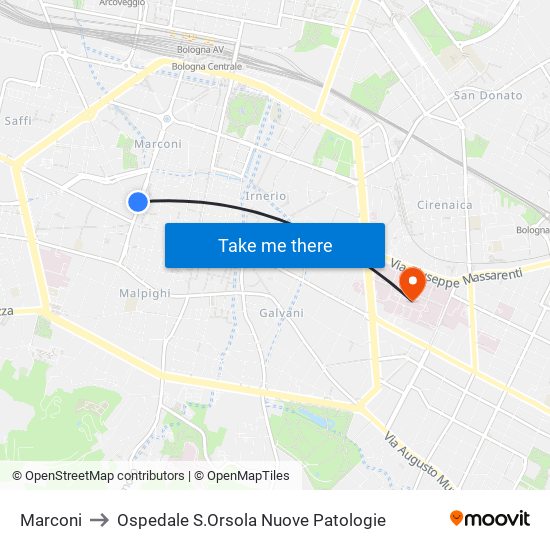 Marconi to Ospedale S.Orsola Nuove Patologie map