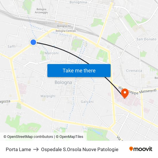 Porta Lame to Ospedale S.Orsola Nuove Patologie map