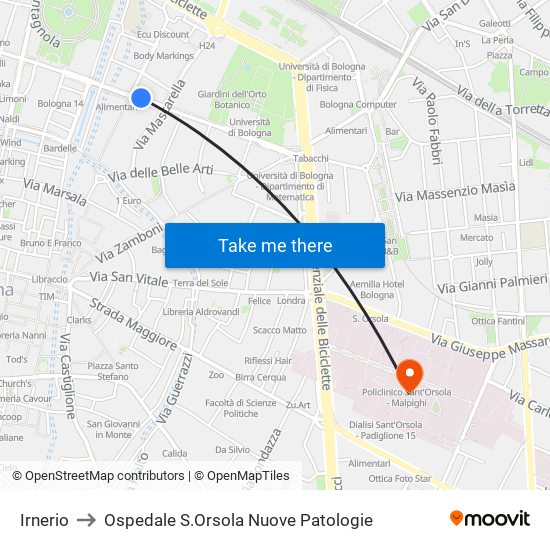 Irnerio to Ospedale S.Orsola Nuove Patologie map
