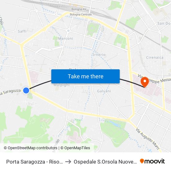Porta Saragozza - Risorgimento to Ospedale S.Orsola Nuove Patologie map