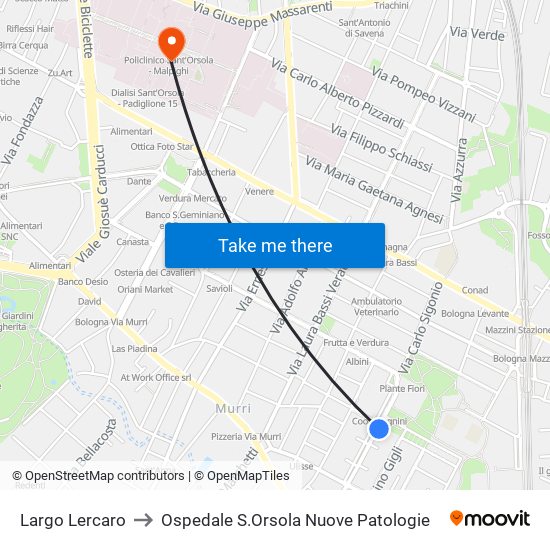 Largo Lercaro to Ospedale S.Orsola Nuove Patologie map