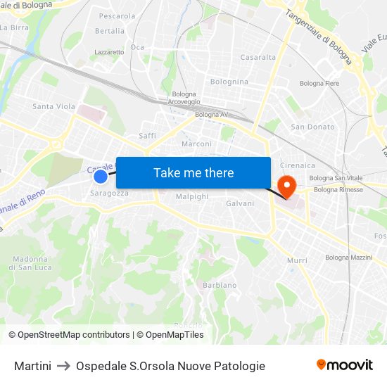 Martini to Ospedale S.Orsola Nuove Patologie map