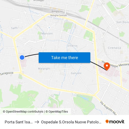 Porta Sant`Isaia to Ospedale S.Orsola Nuove Patologie map