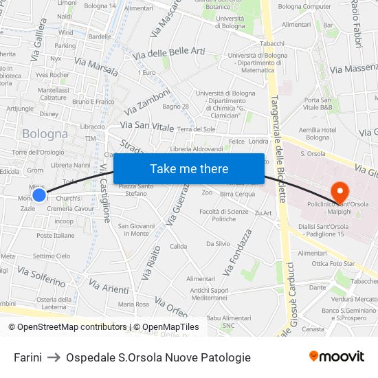 Farini to Ospedale S.Orsola Nuove Patologie map