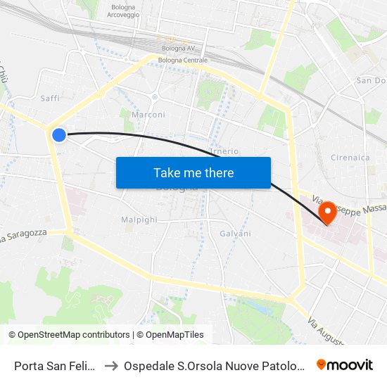 Porta San Felice to Ospedale S.Orsola Nuove Patologie map