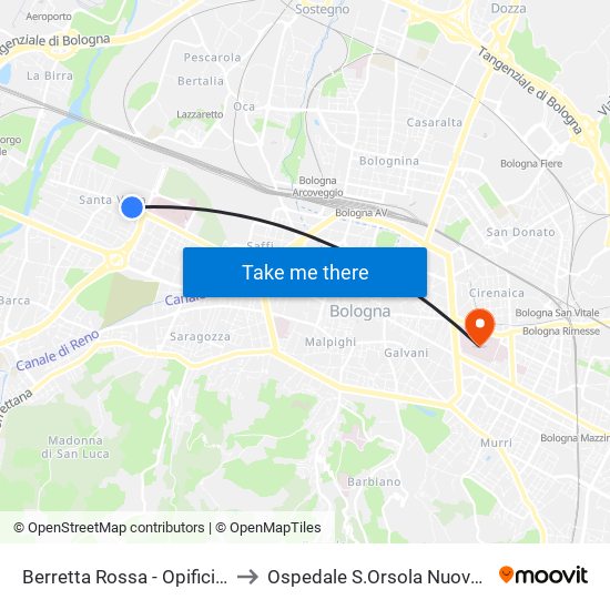 Berretta Rossa - Opificio Golinelli to Ospedale S.Orsola Nuove Patologie map