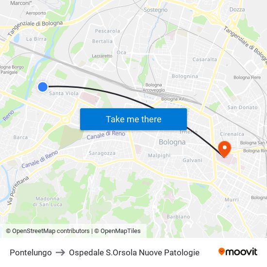 Pontelungo to Ospedale S.Orsola Nuove Patologie map