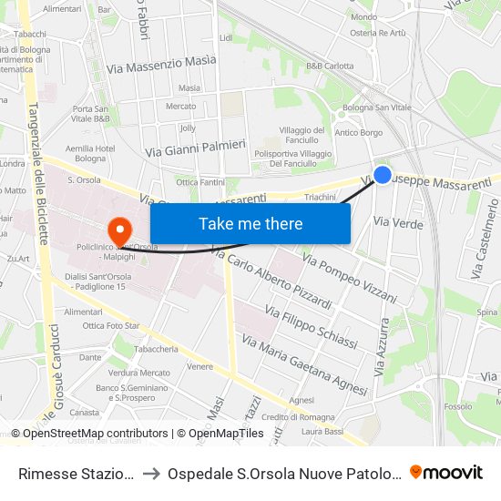 Rimesse Stazione to Ospedale S.Orsola Nuove Patologie map