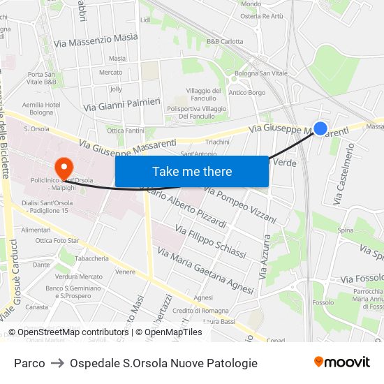 Parco to Ospedale S.Orsola Nuove Patologie map