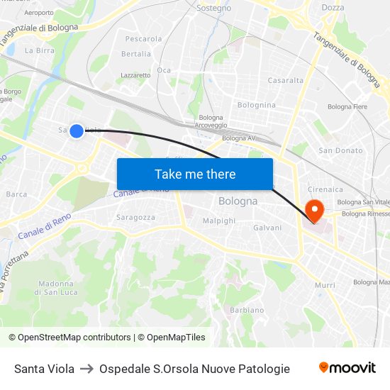 Santa Viola to Ospedale S.Orsola Nuove Patologie map