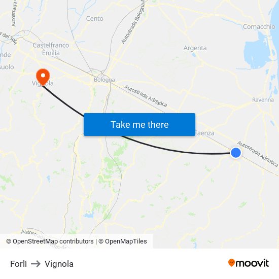 Forlì to Vignola map