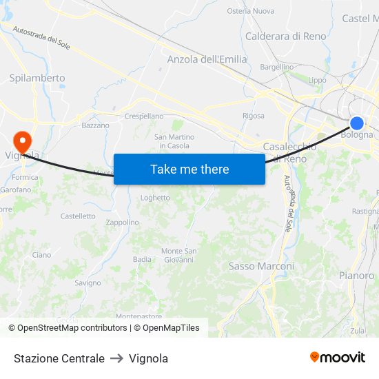 Stazione Centrale to Vignola map