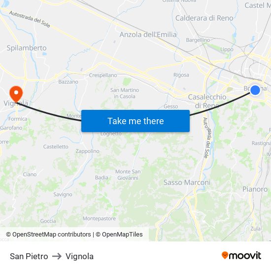 San Pietro to Vignola map